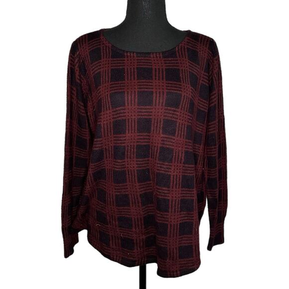 Lane Bryant Maroon and Purple Checkered Sweater, Size 10/12, Pre-owned - Picture 1 of 5